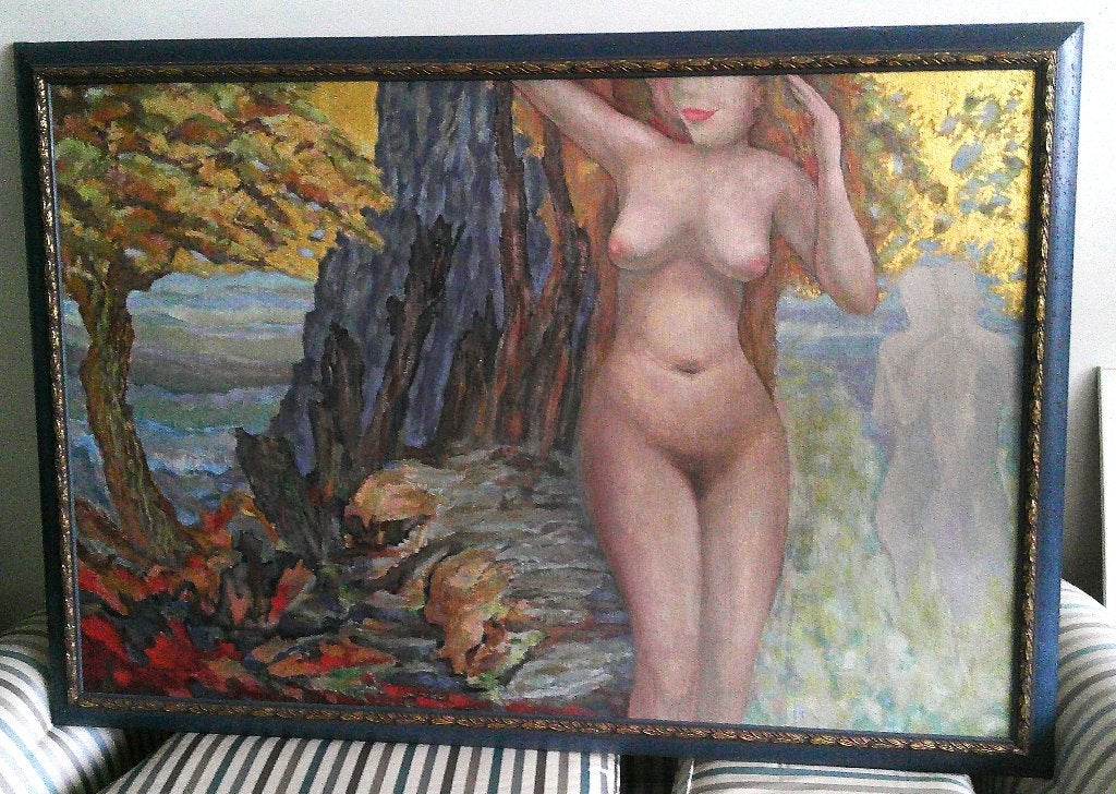 GROOT) - Naakt in het bos - Georges André Klein (1901-1992), Antiek en Kunst, Ophalen, Doek, Portret of Personen, Impressionistisch