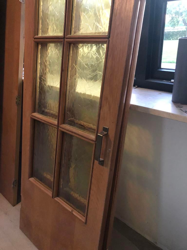 Houten klapdeuren binnendeur met glaspanelen, Doe-het-zelf en Verbouw, Deuren en Horren, Ophalen, Gebruikt, 80 tot 100 cm, Binnendeur