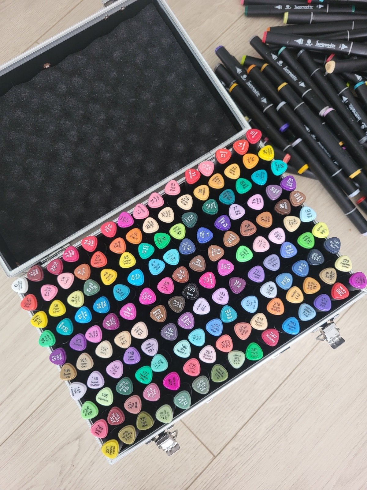 Amper gebruikt, DecoTimeTwinmarkersSet incl aluminium koffer, Hobby en Vrije tijd, Tekenen, Ophalen of Verzenden, Gebruikt, Potlood of Stift