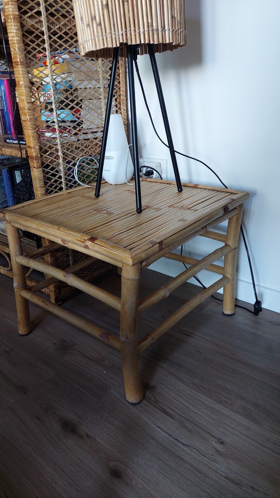 bamboe bijzettafel/salontafel40x50, Huis en Inrichting, Ophalen, 25 tot 50 cm, Rond, 50 tot 100 cm