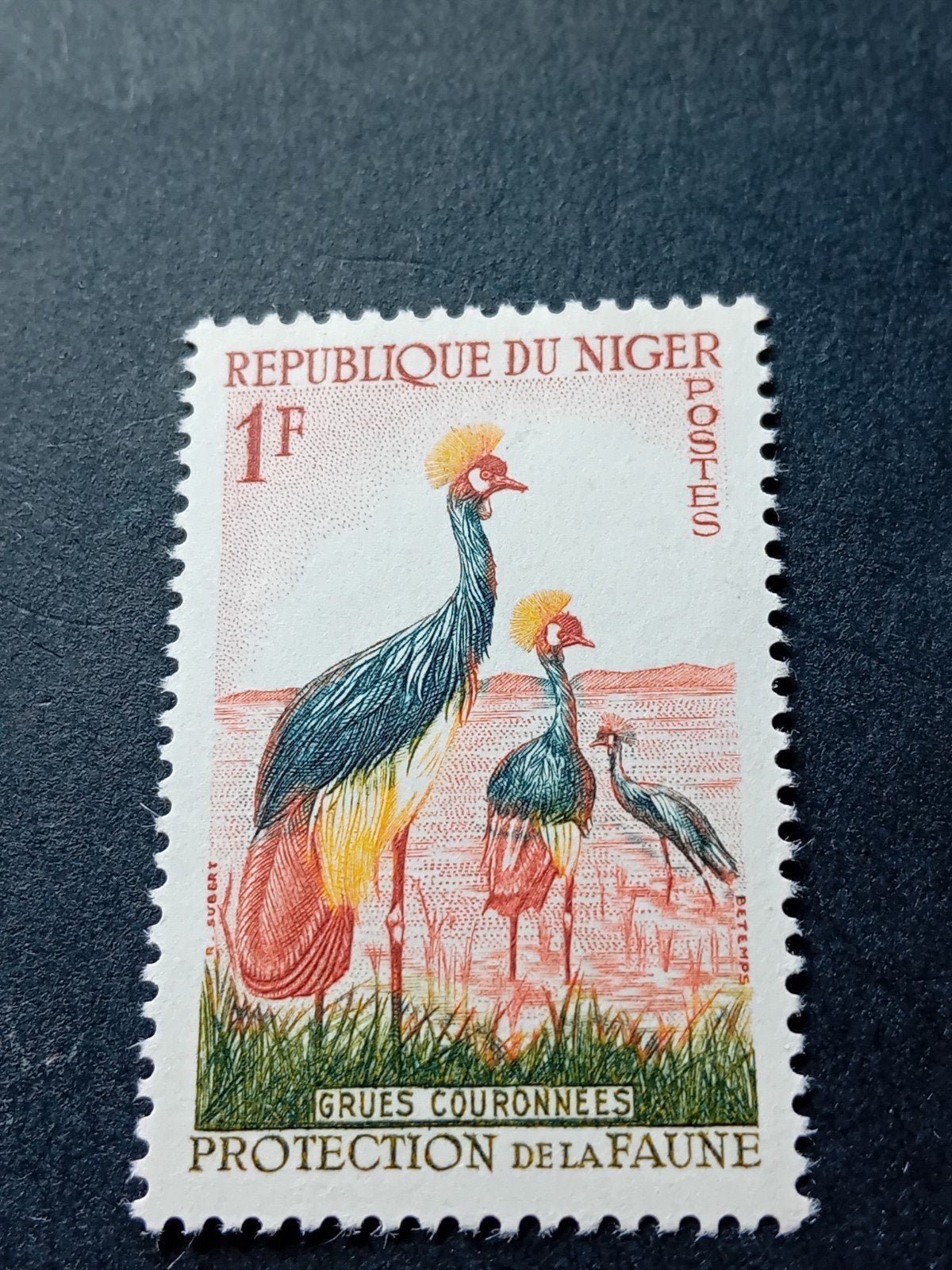 Postzegel Niger - Gekroonde Kraanvogels - 1F, Ophalen of Verzenden, Overige landen
