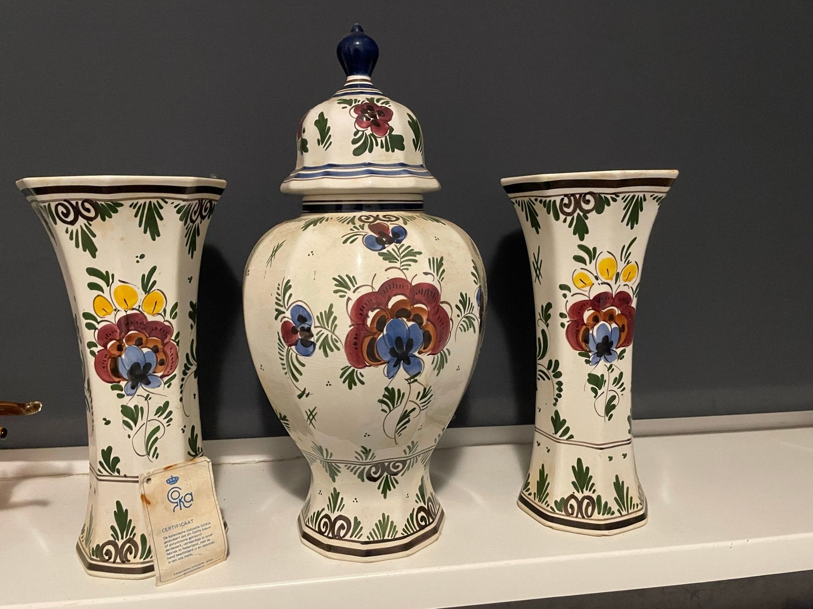 GOKA Polychroom Delfts Blauw Vazen Set, Antiek en Kunst, Ophalen