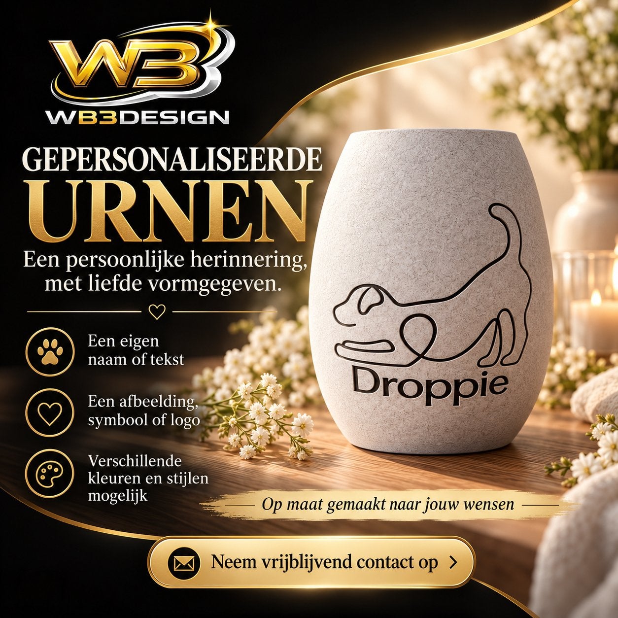 Gepersonaliseerde urn, Een herinnering, helemaal persoonlijk, 3D-geprint, Nieuw, Ophalen of Verzenden, Kunststof