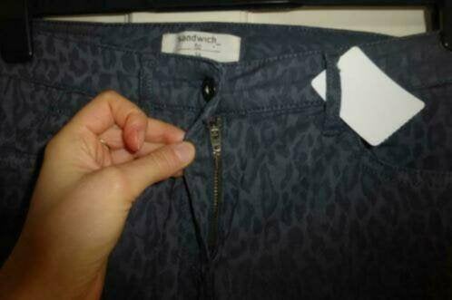 Sandwich staal blauwe broek met luipaard print mt XS 33397, Blauw, ., Sandwich, Ophalen of Verzenden