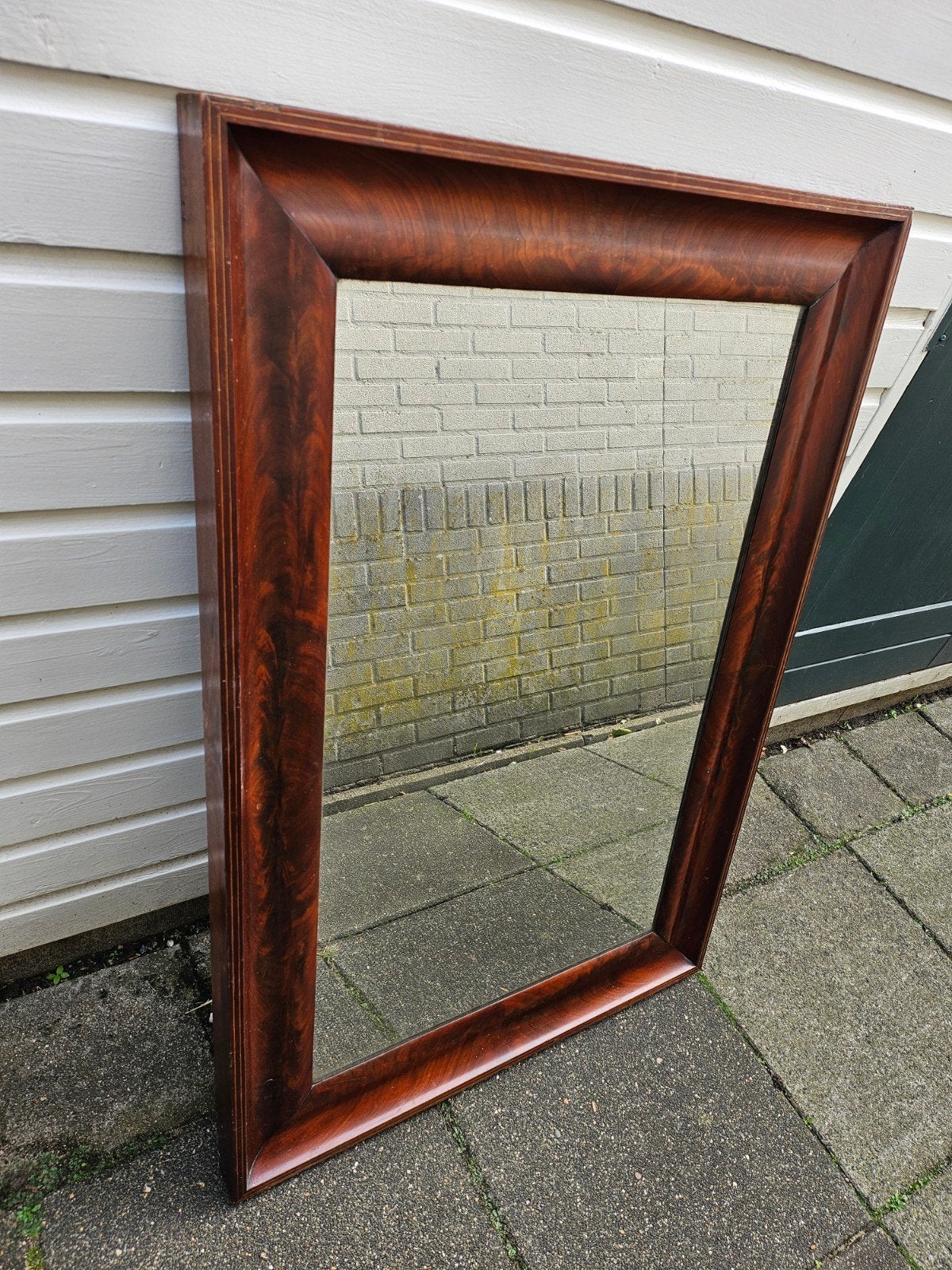 Antique American Empire Flame Mahogany Wall Vanity Mirror, Ophalen of Verzenden, Rechthoekig, 50 tot 100 cm, 100 tot 150 cm