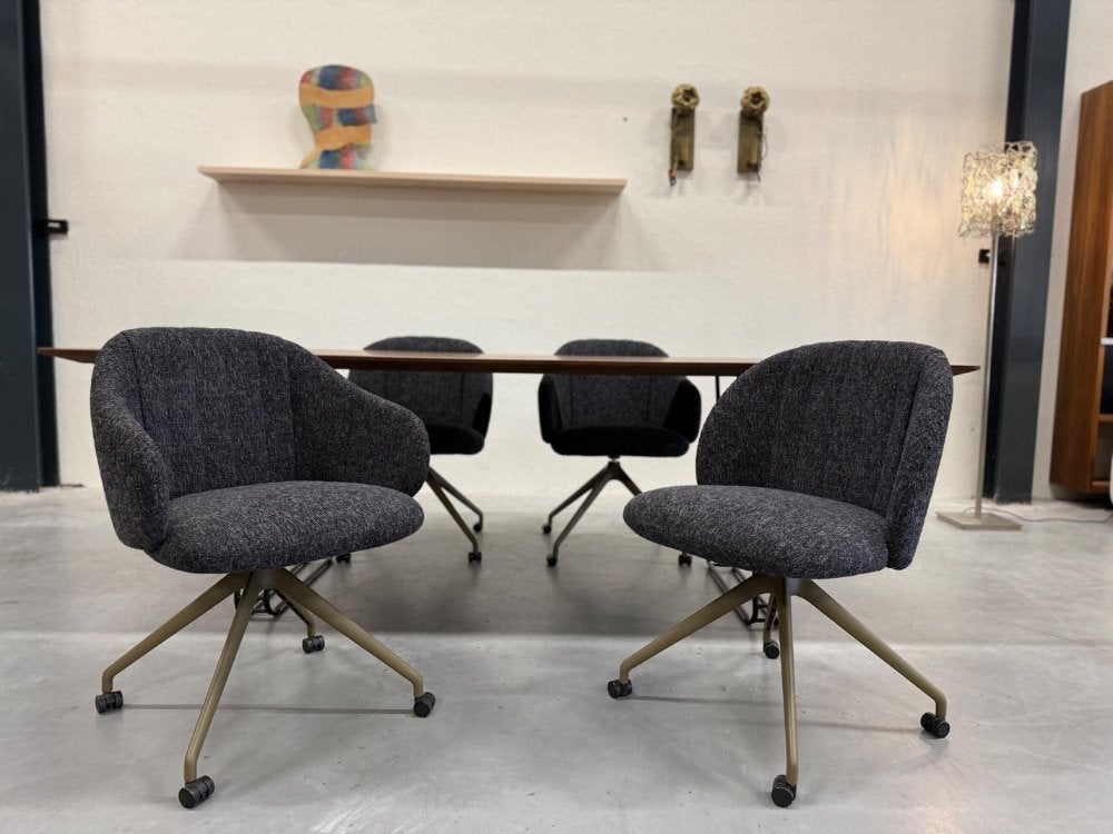 4 Nieuw Leolux Baani Twist eetkamerstoel Blauw stof Stoel