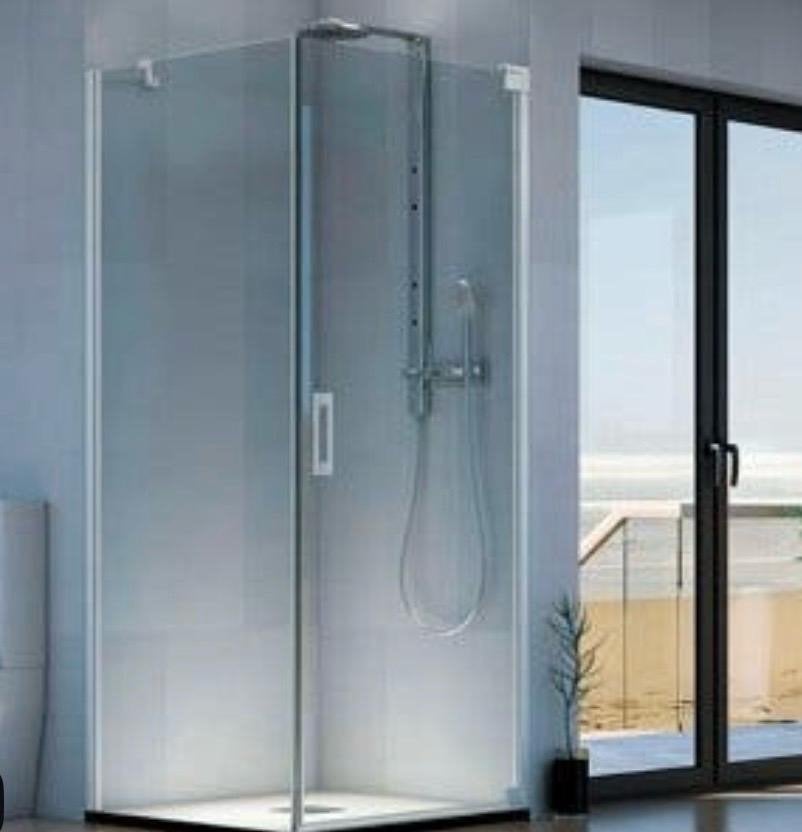 Nieuwe Glazen Douchedeur met Zijpaneel - Wit Frame, Doe-het-zelf en Verbouw, Ophalen of Verzenden, Nieuw, Glas, Douche