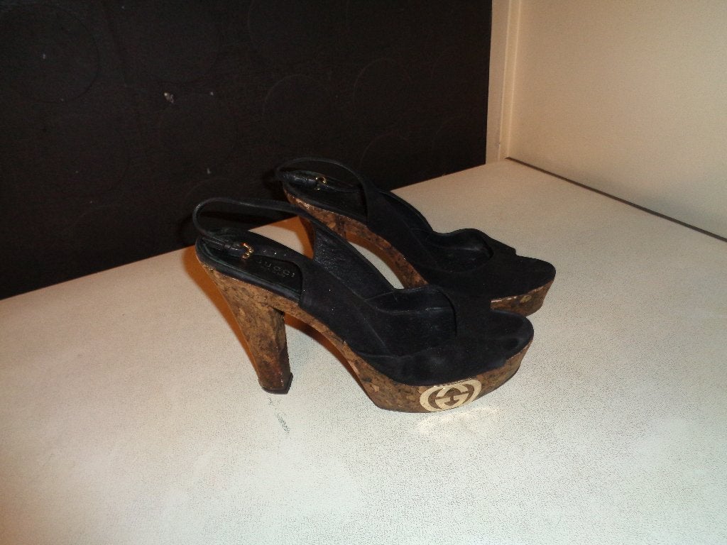 GUCCI zwarte suede open schoenen met hoge hak, Verzenden, Zwart, Gucci, Schoenen met hoge hakken