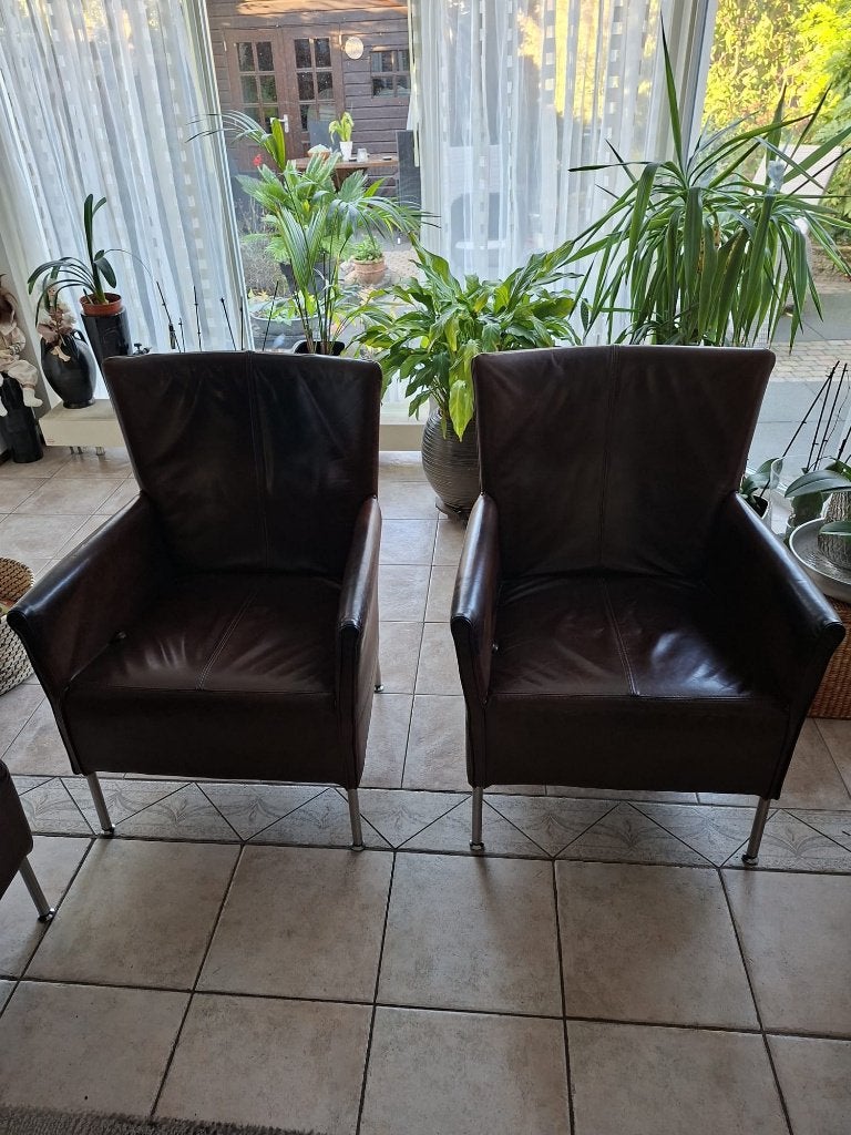 Stoelen Leer 2 st en Bank leer, Huis en Inrichting, Ophalen, Gebruikt, Minder dan 75 cm, Leer