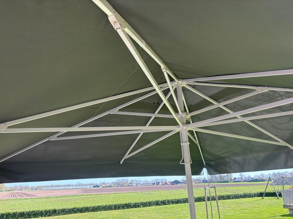 Stevige Horecaparasol 4x4 of 3x3 meter – telescoop – nieuw, Ophalen, Nieuw, 3 tot 4 meter, Zweefparasol