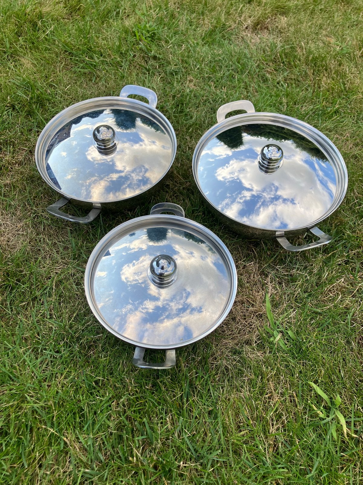 Gero Zilmeta dekschalen - 3 RVS dekschalen met Deksel, Gebruikt, Met deksel, Overige typen, Ophalen of Verzenden