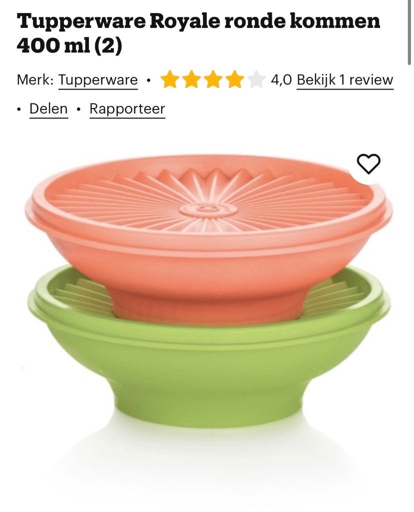 Tupperware set zonnedeksel Kommen ( nieuw), 400 ml, Nieuw, Ophalen of Verzenden, Bak of Kom