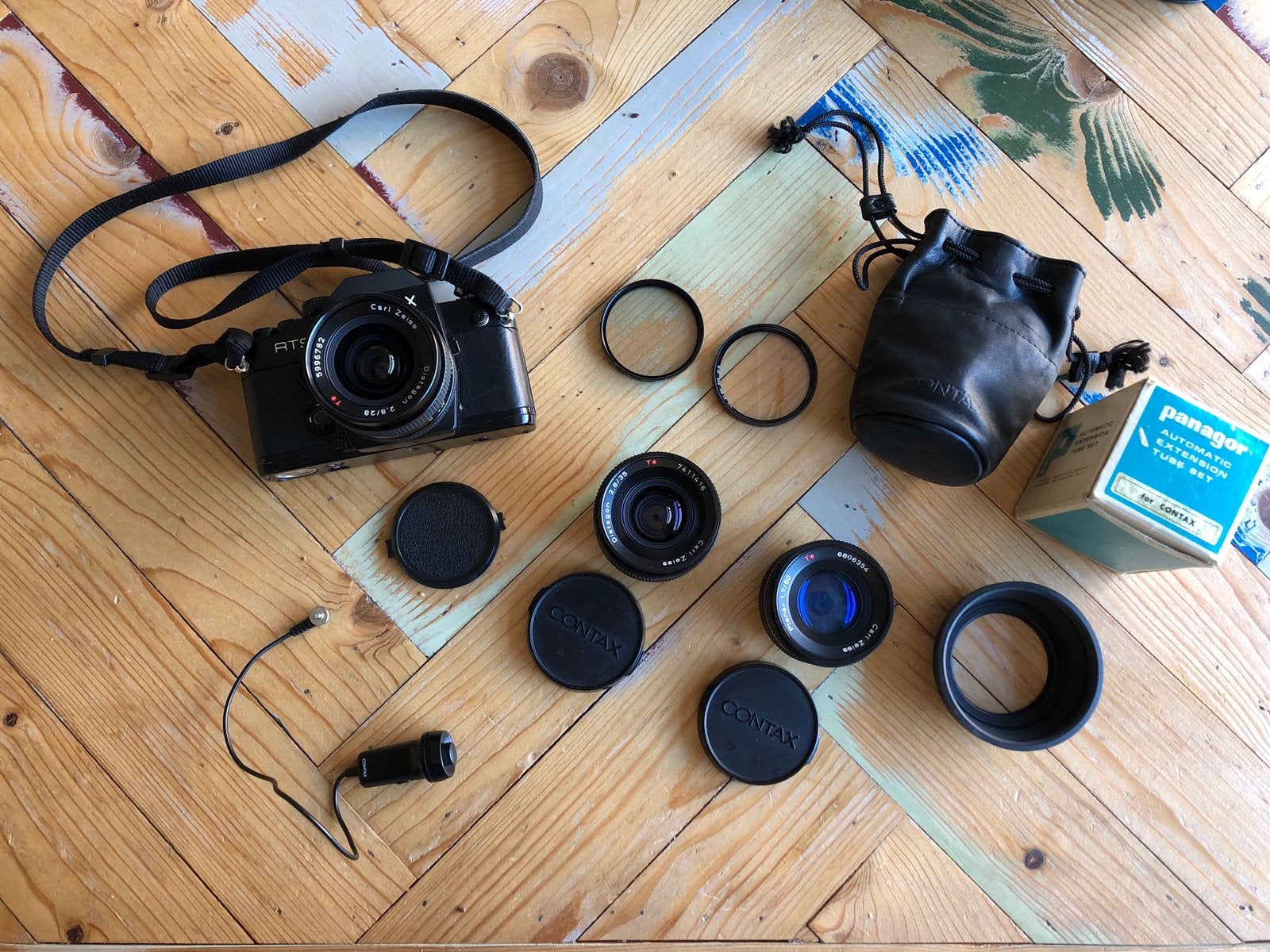 Contax RTS II Carl Zeiss 28mm, 35mm en 50mm, Ophalen of Verzenden, Zo goed als nieuw, Spiegelreflex, Overige Merken