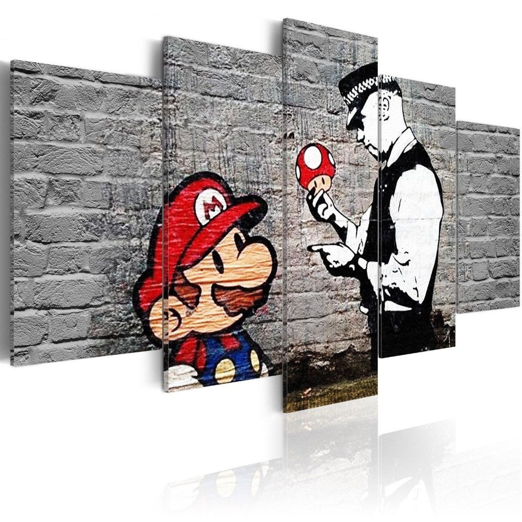 187 Banksy Super Mario 5Luik Schilderij 200x100cm, Nieuw, 125 cm of meer, Ophalen of Verzenden, Schilderij