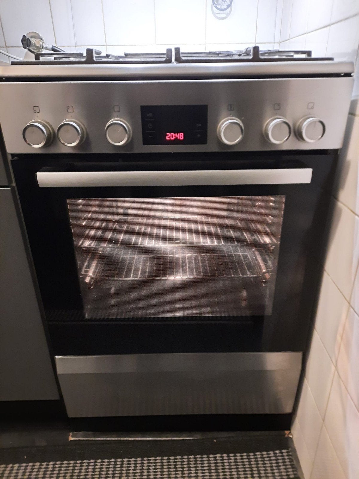 gasfornuis Bosch RVS, Zo goed als nieuw, Gas, Vrijstaand, 85 tot 90 cm
