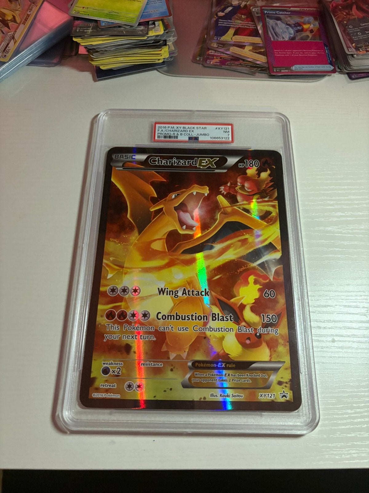 Pokemon charizard ex jumbo card xy121 psa 7 oversized, Ophalen of Verzenden, Nieuw, Losse kaart, Foil