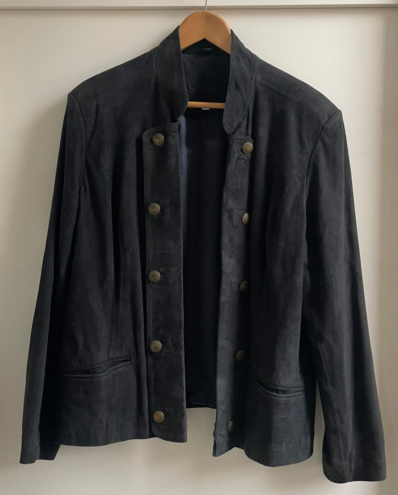 Donkerblauw suède blazer en rok - Scarva, Ophalen of Verzenden, Zo goed als nieuw, Maat 42/44 (L), Blauw