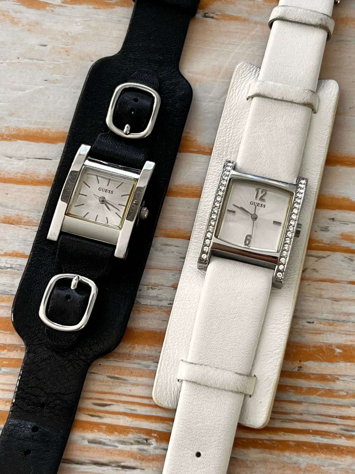 Stoere zacht lederen Guess polshorloges, Staal, Guess, Polshorloge, Ophalen of Verzenden