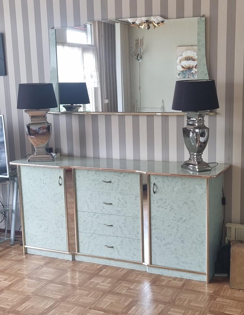 dressoir met spiegel, Huis en Inrichting, Kasten | Dressoirs, Gebruikt, 150 tot 200 cm, 25 tot 50 cm, Met lade(s), Met deur(en)