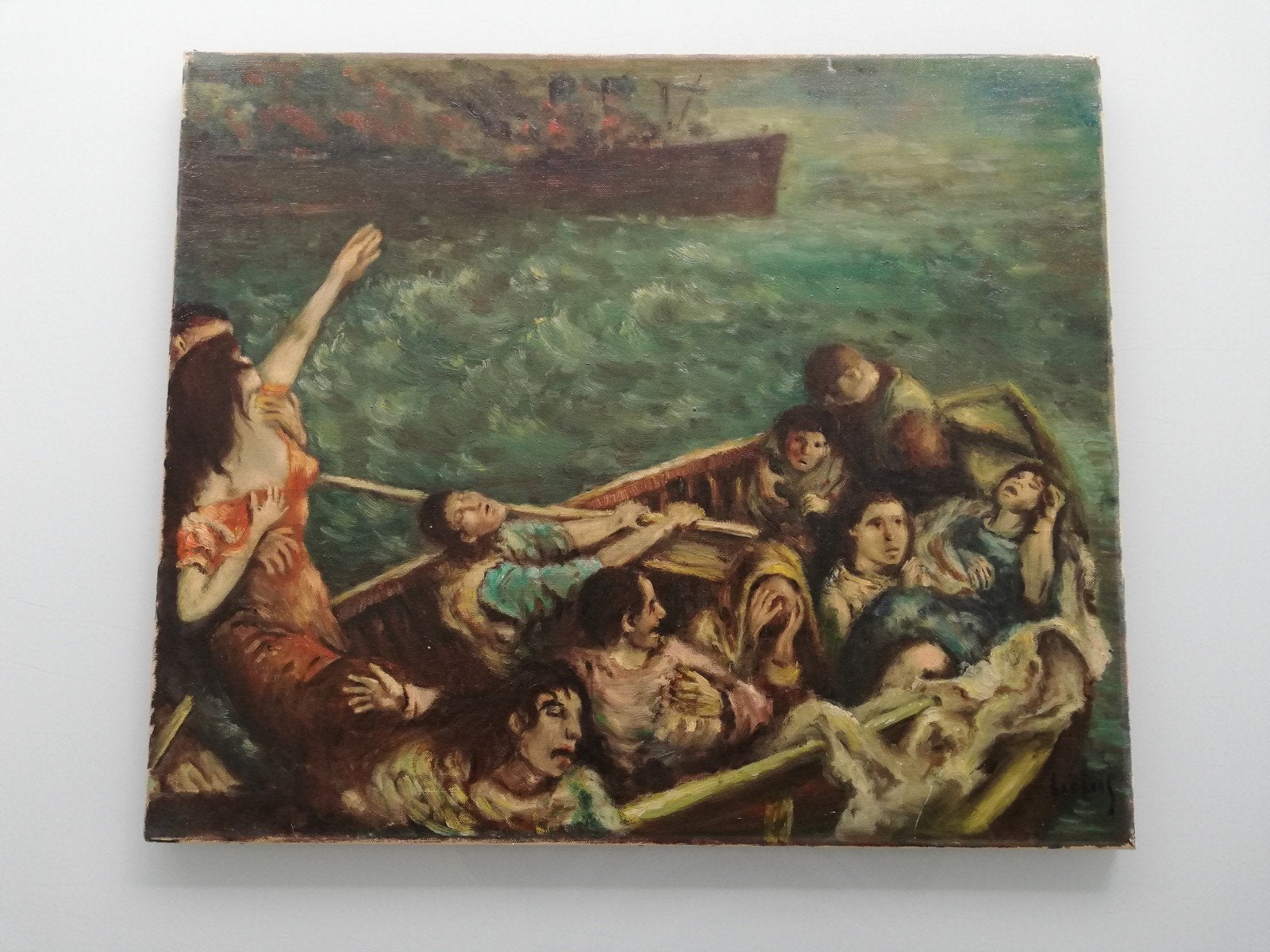 Schilderij schipbreukelingen Morro Castle., Antiek en Kunst, Ophalen of Verzenden