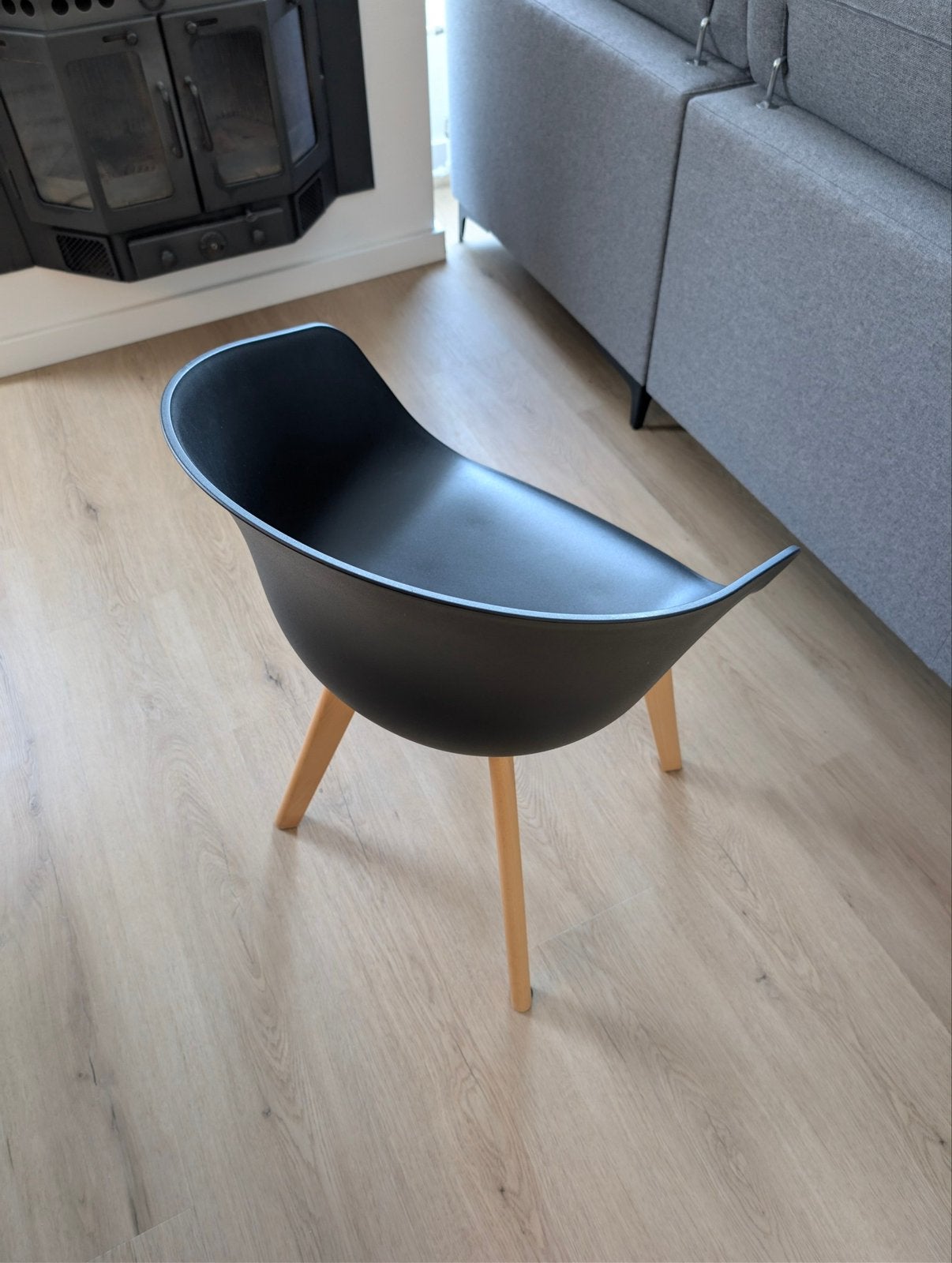 4 zwarte moderne kuipstoelen, Huis en Inrichting, Gebruikt, Zwart, Vier, Scandinavisch modern