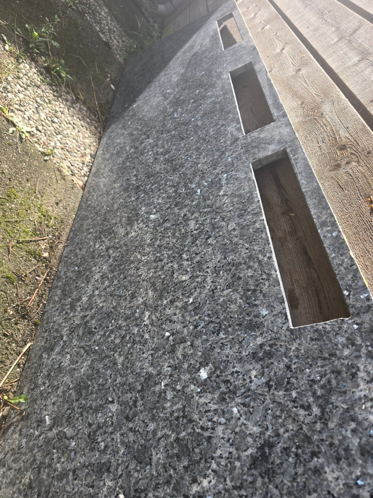 donkergrijze/gepatroneerde granieten aanrechtblad, Gebruikt, 80 tot 120 cm, Ophalen of Verzenden, Glasplaat