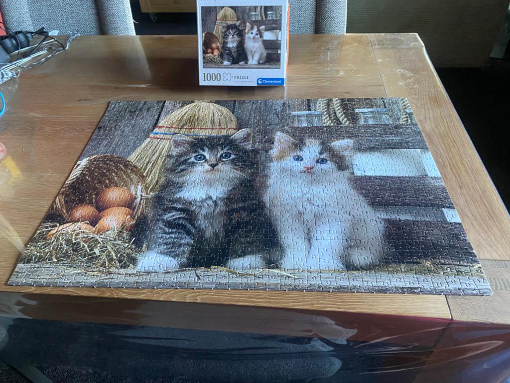 Clementoni Legpuzzel 1000 stukjes - Schattige kittens, Ophalen of Verzenden, 500 t/m 1500 stukjes, Zo goed als nieuw, Legpuzzel
