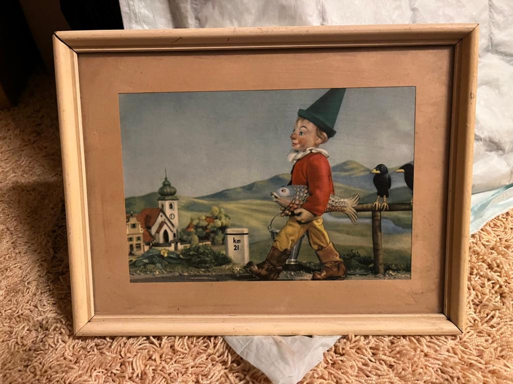 Vintage /Antiek schilderijtje kabouter 24,5 x 18,5, Ophalen of Verzenden