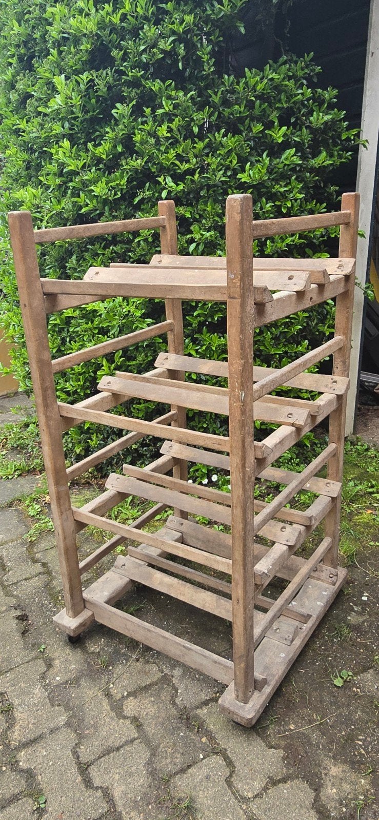 Superleuk oud houten bakkersrek  rek op wieltjes, Ophalen of Verzenden