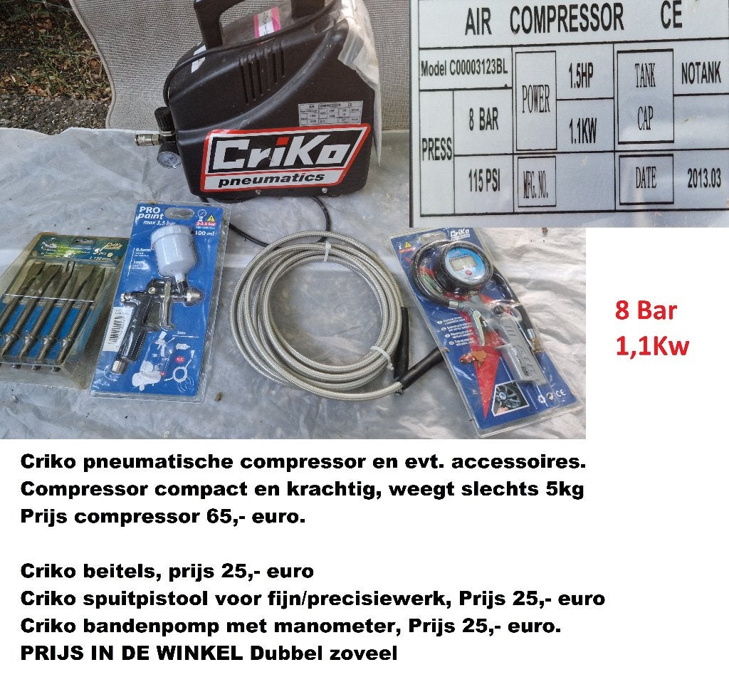 Criko pneumatische compressor, compact, nieuw, Minder dan 25 liter, Ophalen of Verzenden, Nieuw, 200 tot 400 liter/min