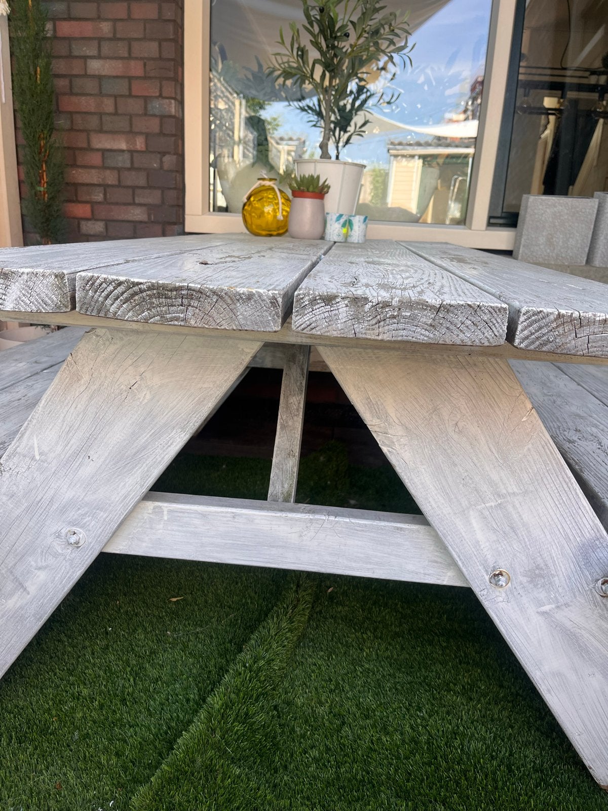 Houten picknicktafel, wit geverfd, Tuin en Terras, Ophalen, Gebruikt, Rechthoekig, Hout