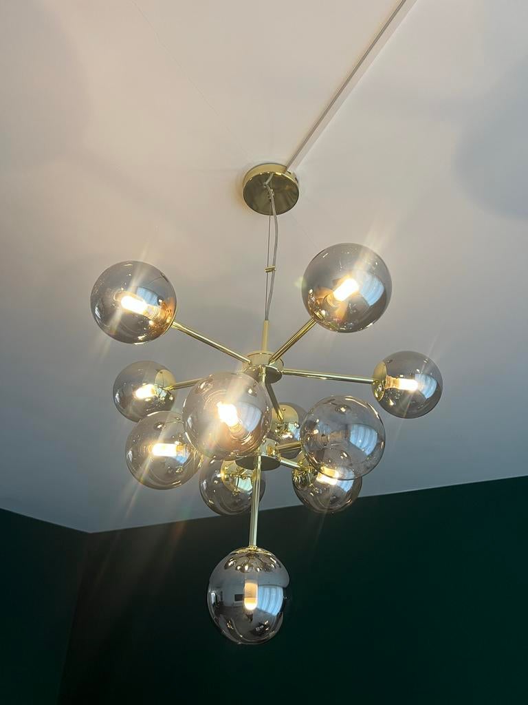 Hanglamp MADE Globe goud met rookglas, Ophalen, Gebruikt, Glas, 75 cm of meer