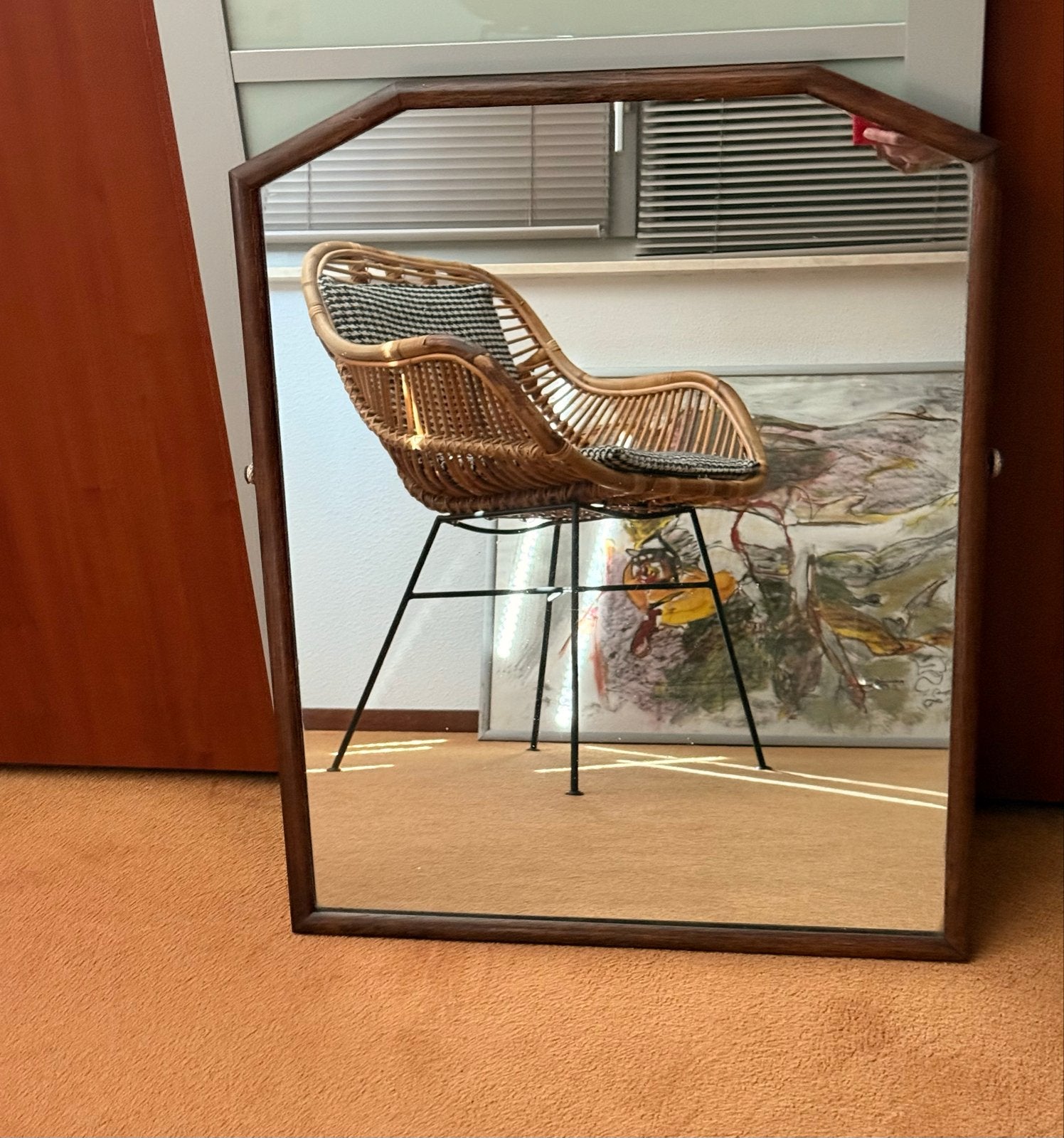 Vintage spiegel met houten lijst, Ophalen, Overige vormen, 50 tot 100 cm, 100 tot 150 cm