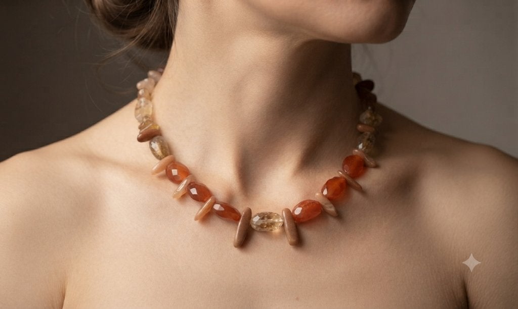 Prachtige Ketting Edelsteen Facet Carneool Citrien Zilveren, Nieuw, Oranje, Ophalen of Verzenden, Steen of Mineraal