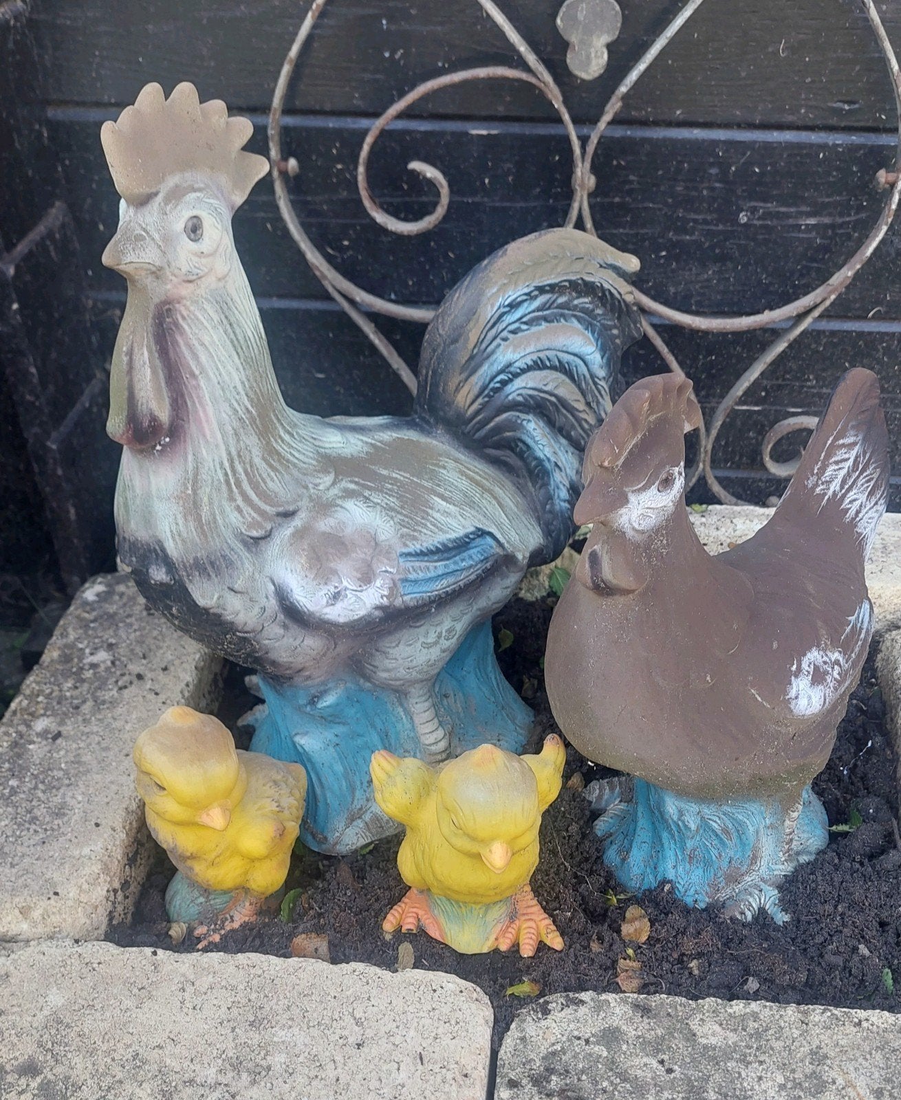 Plastic tuinkabouter en kippen vintage jaren 80 tuinbeelden, Tuin en Terras, Ophalen of Verzenden, Kunststof