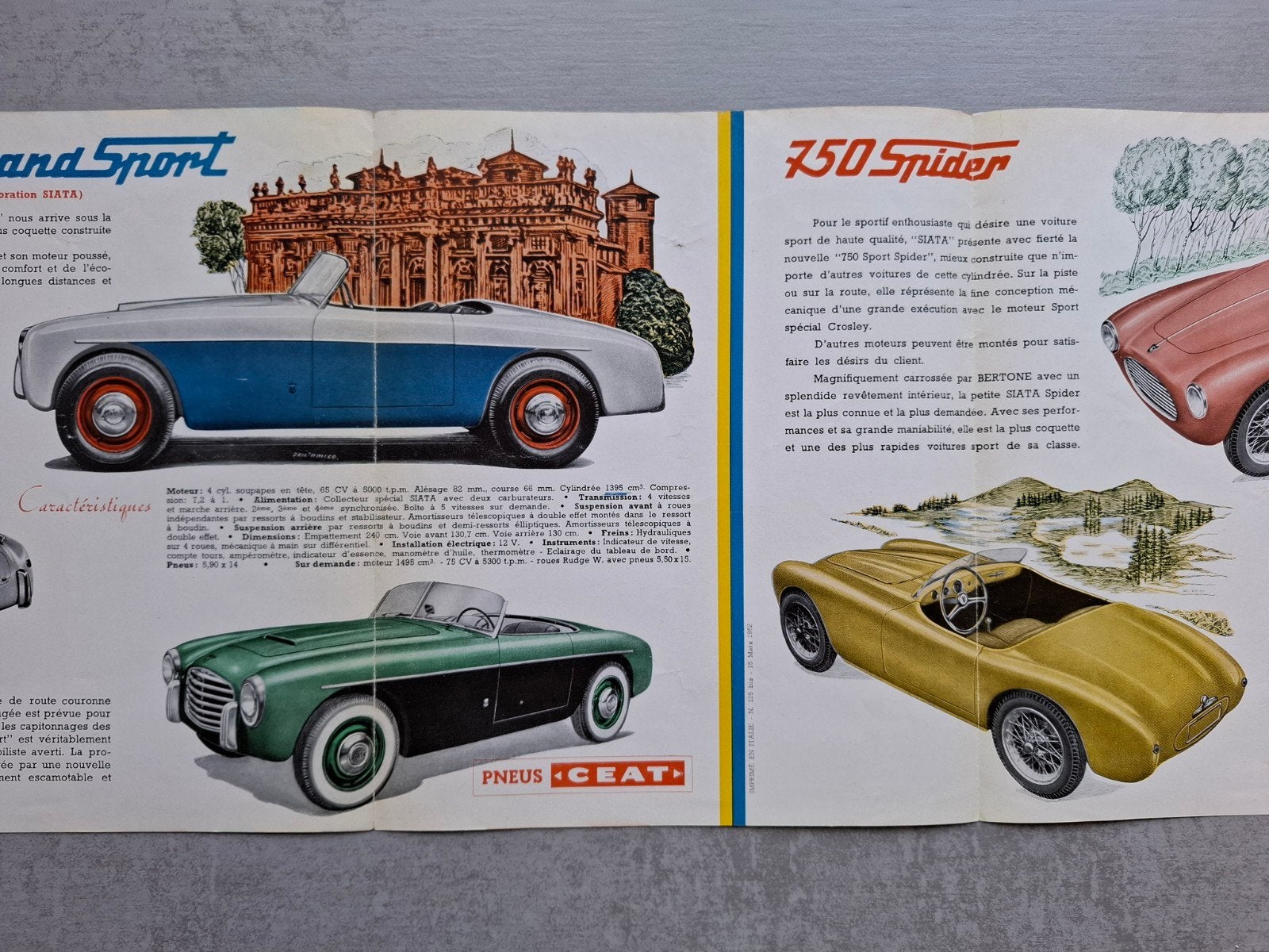 SIATA 1400 Gran Sport & 750 Spider folder - 1952, Ophalen of Verzenden, Gelezen, Overige merken