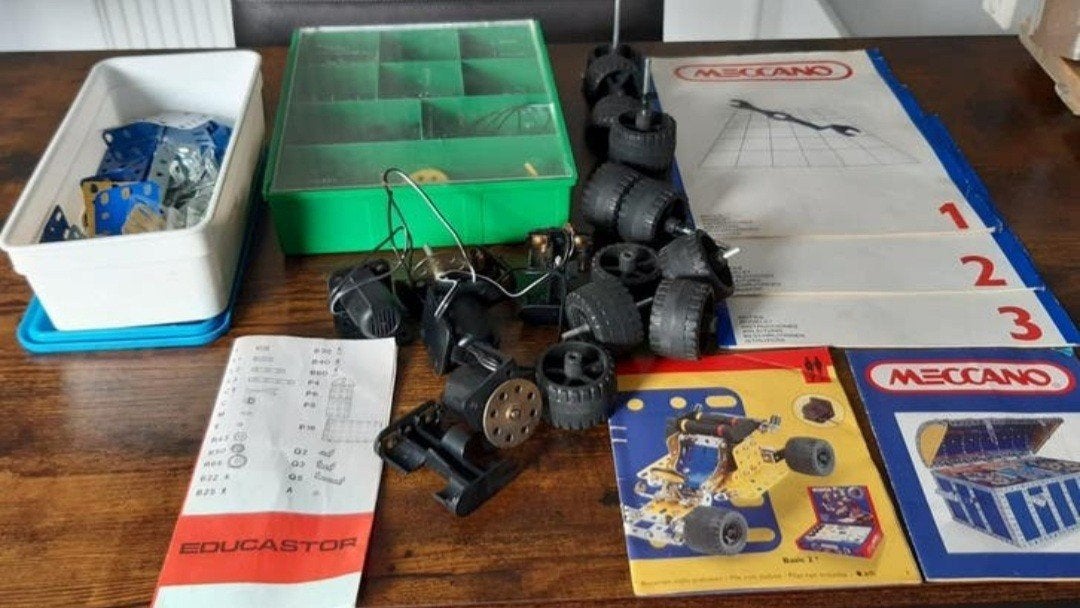 Uitgebreide Meccano & Educastor set met motoren en wielen, Ophalen of Verzenden, Gebruikt, Overige merken