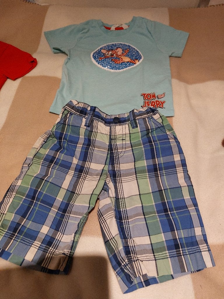 kort geblokt broekje en T shirt k.mouw Tom & Jerry, mt.104, Kinderen en Baby's, Gebruikt, H&M, Ophalen of Verzenden, Setje