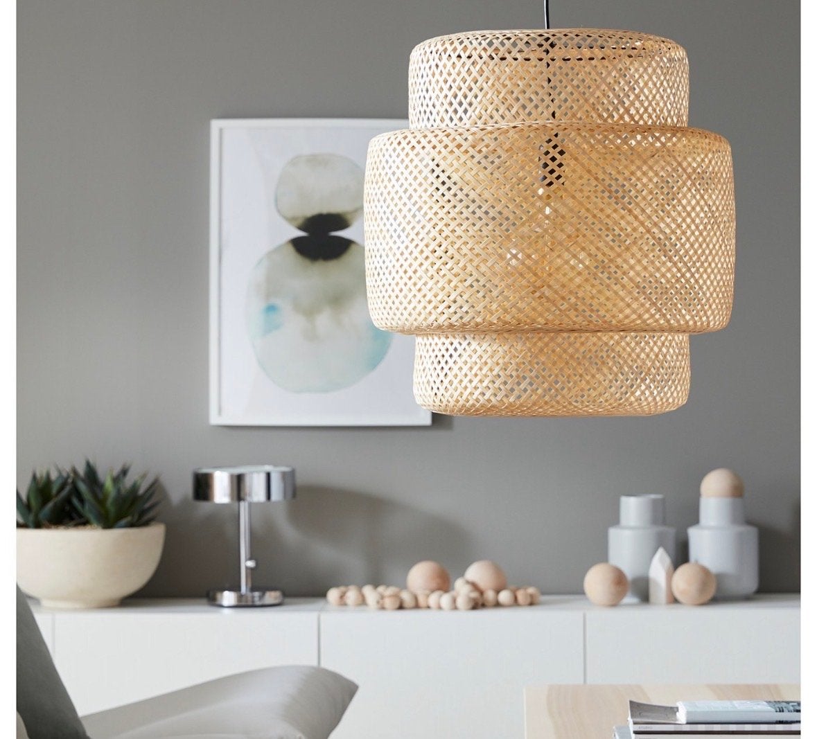 IKEA Sinnerlig hanglamp, bamboe, groot, Ophalen, Gebruikt, Natuurlijk materiaal, Overige fittingen
