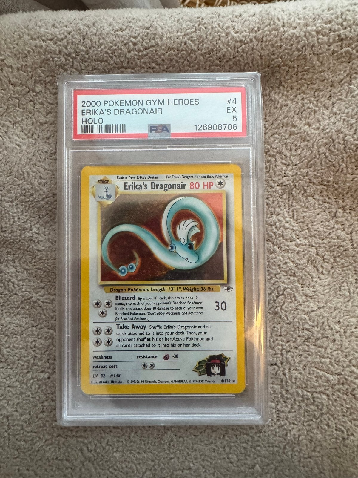 Erika's Dragonair Gym Heroes PSA 5, Ophalen, Zo goed als nieuw, Losse kaart, Foil