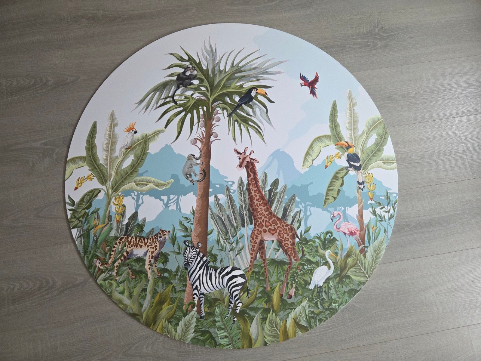 Muurcirkel Jungle Thema 120cm - Dieren & Planten, Ophalen, Meerkleurig, Zo goed als nieuw, Kunststof