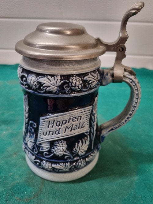 bierpul gott erhalts duits aardewerk tinnen deksel, Verzamelen, Glas en Borrelglaasjes, Ophalen of Verzenden, 'T Olde Gre-j, Info@toldegrej.nl
