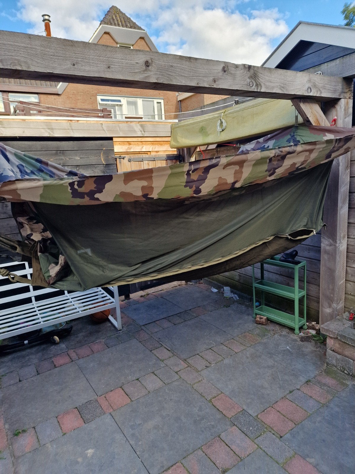 101 Inc. hangmat met klamboe en camouflage tarp, Caravans en Kamperen, Tenten, Ophalen of Verzenden, Zo goed als nieuw, Tot en met 2