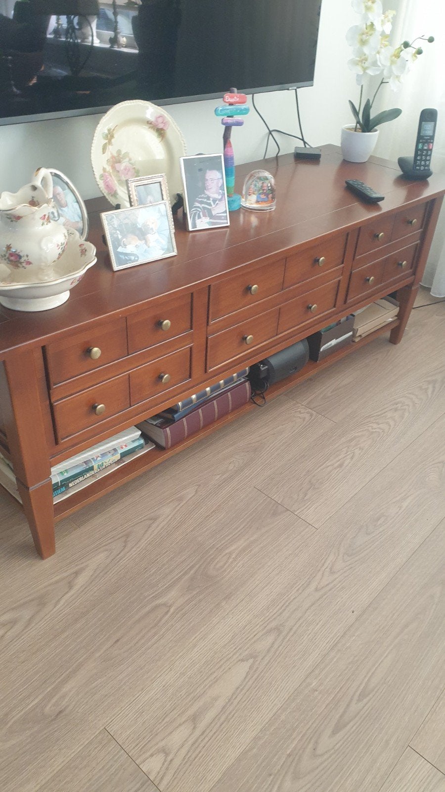 Klassiek dressoir met lades en open vak, Huis en Inrichting, Gebruikt, 100 tot 150 cm, Klassiek, Ophalen of Verzenden