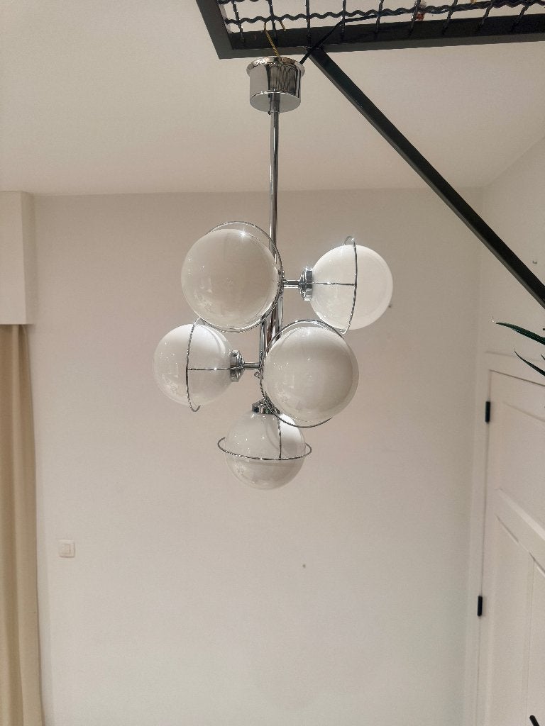 Vintage space age hanglamp / lamp, Ophalen, Zo goed als nieuw, Glas, E14 (klein)