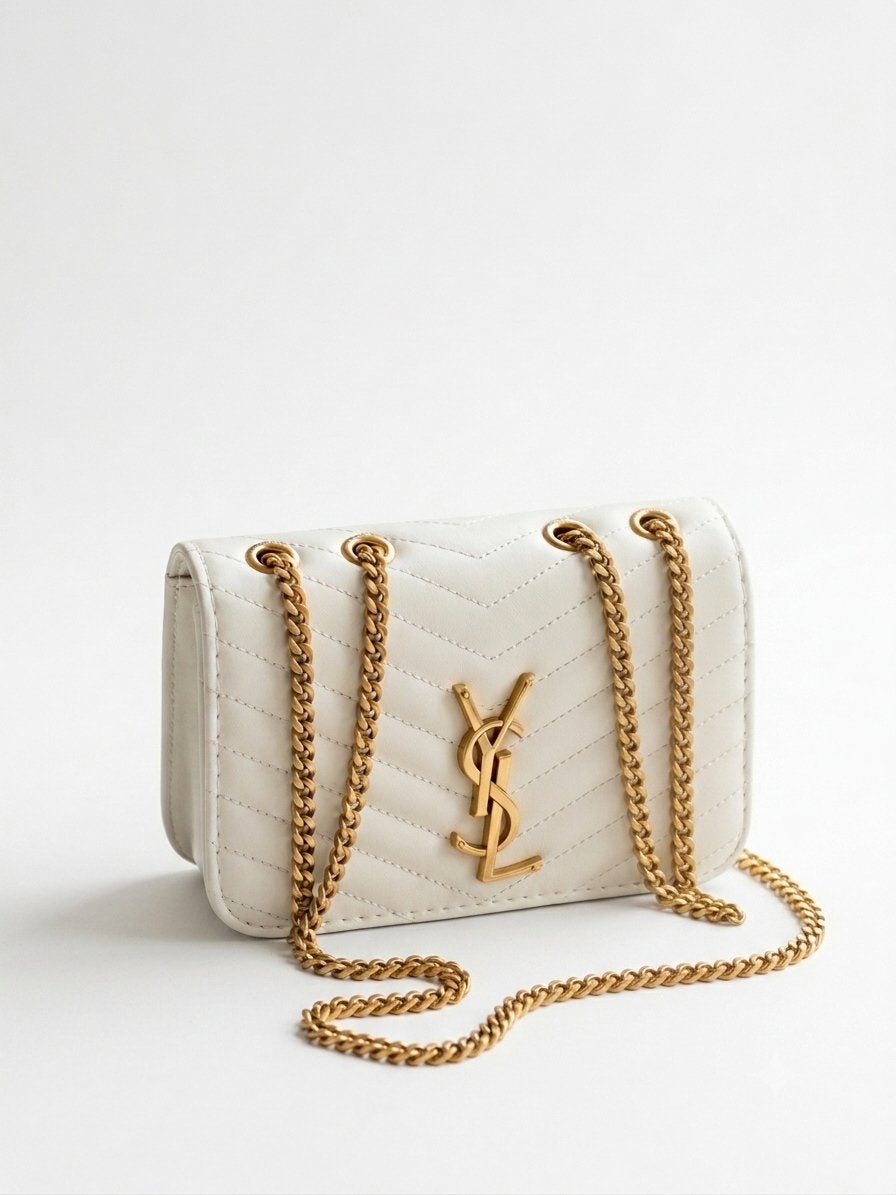 Yves Saint Laurent (YSL) Schoudertas - Wit / Goud, Ophalen, Wit, Zo goed als nieuw, Dame
