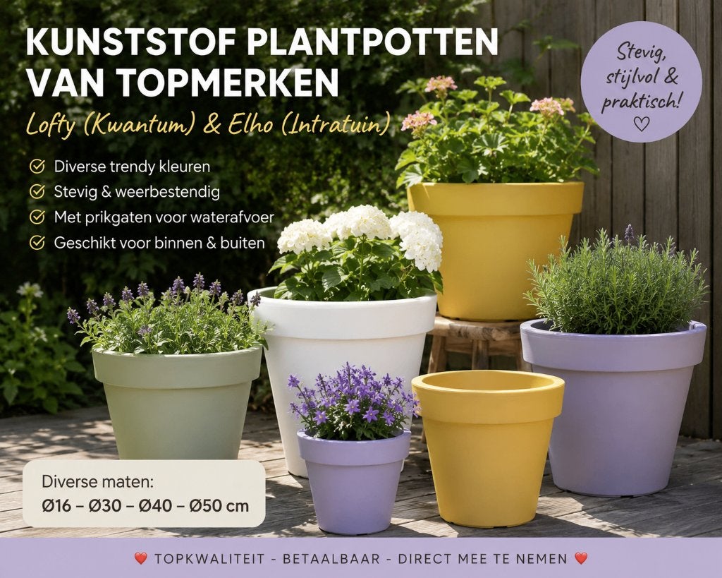 Diverse Elho & Lofty bloempotten Ø16 Ø30 Ø40 Ø50 in/outdoor, Kunststof, Rond, Zo goed als nieuw, Balkon