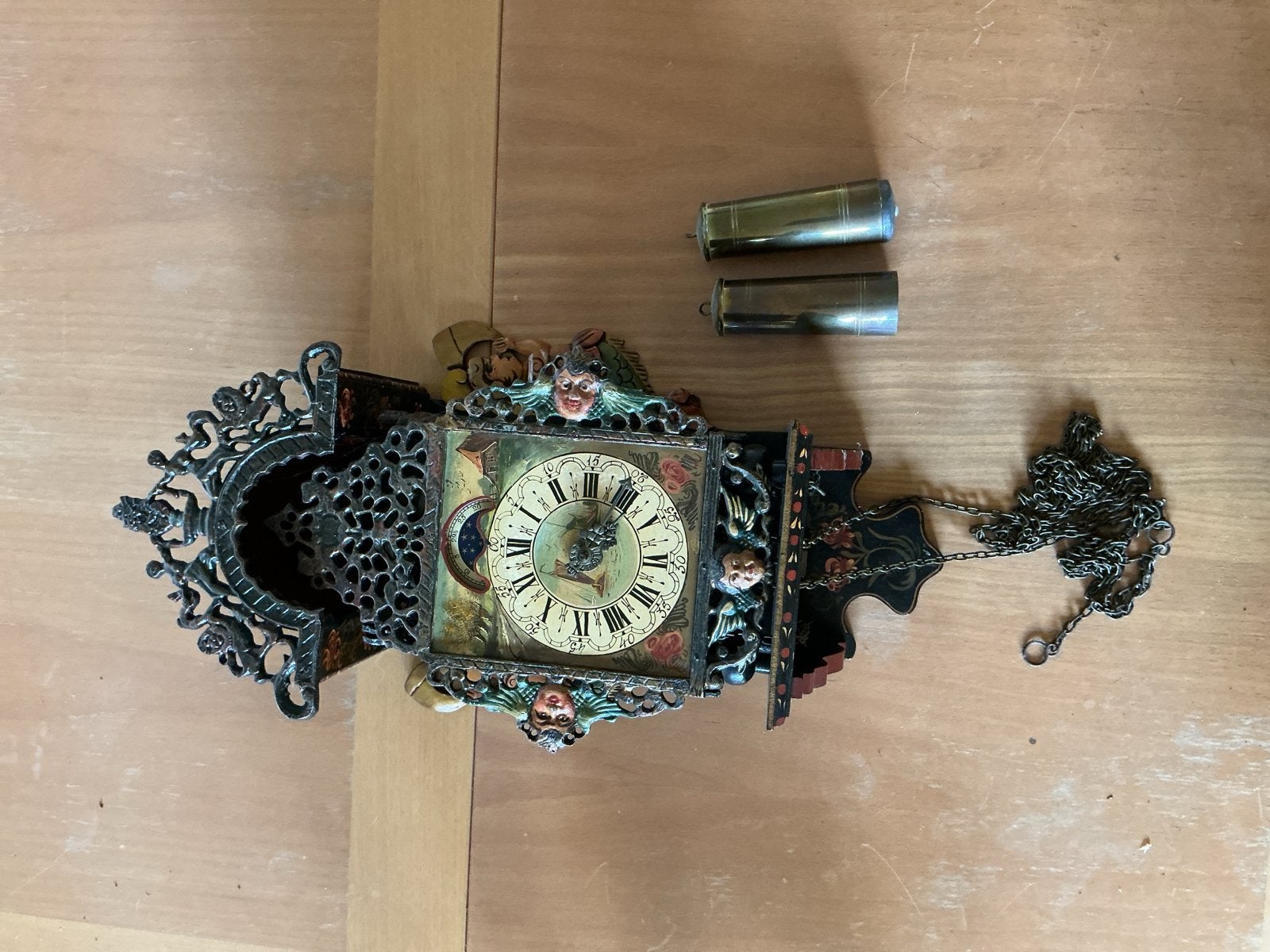 Antieke Friese stoel klok met Handgeschilderde Details, Antiek en Kunst, Ophalen