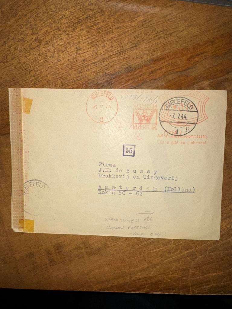 WO2 Duitse censuur envelop 1944 Geopend zeldzaam, Verzamelen, Ophalen of Verzenden, Duitsland