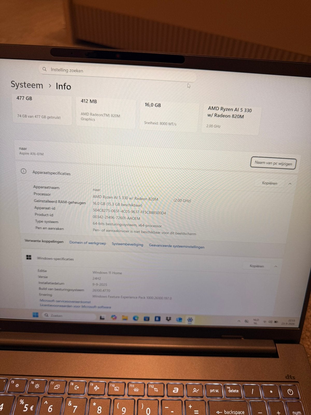 Acer Aspire 16 AI Laptop | A16-61M | Grijs Copilot+ PC, Computers en Software, Ophalen, Zo goed als nieuw, 4 Ghz of meer, SSD